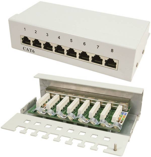 LogiLink NP0016A 8 Port Netzwerk-Patchbox  CAT 6 1 HE Mehrfarbig Bestückt