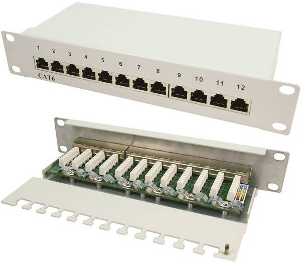 LogiLink NP0041 12 Port Netzwerk-Patchpanel 254 mm (10") CAT 6 1 HE Mehrfarbig Bestückt