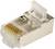 RJ45-Stecker aus Metall, seitliche Ansicht. Steckstelle und Metallkontakte sichtbar. Verwendet für Netzwerkverbindungen.