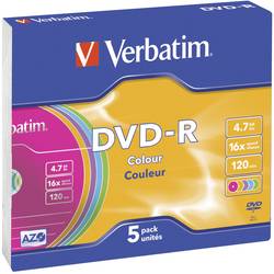 Image of Verbatim 43557 DVD-R Rohling 4.7 GB 5 St. Slimcase Farbig