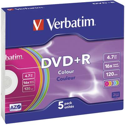 Verbatim 43556 DVD+R Rohling 4.7 GB 5 St. Slimcase Farbig
