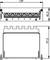 Technische Zeichnung eines elektronischen Bauteils mit Abmessungen. Zeigt Draufsicht und Vorderansicht. Messwerte in Millimetern.