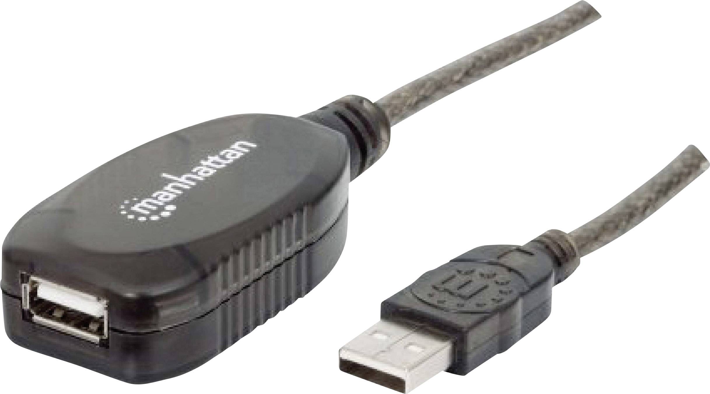 Ein USB-Verlängerungskabel mit einem männlichen USB-Stecker auf einer Seite und einer weiblichen USB-Buchse auf der anderen Seite.