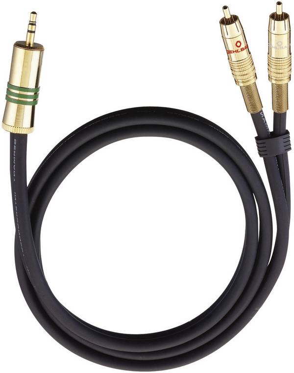 Oehlbach 2056 Cinch / Klinke Audio Anschlusskabel [2x Cinch-Stecker - 1x Klinkenstecker 3.5 mm] 1.00 m Schwarz vergoldete Steckkontakte