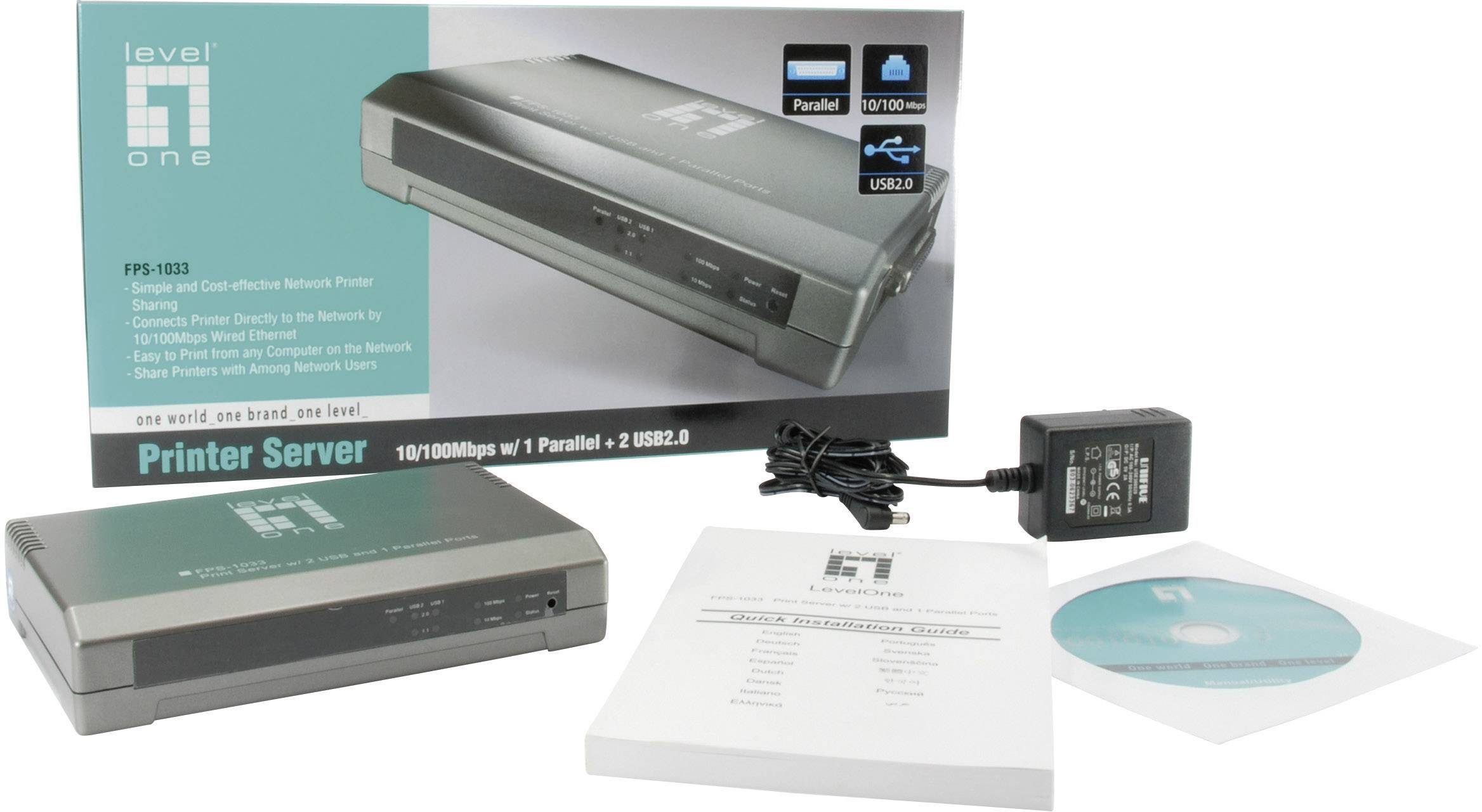 LevelOne FPS-1033 - Druckserver - USB 2.0/parallel-2