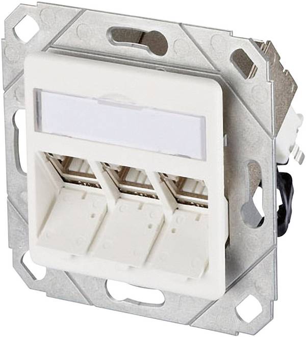 Metz Connect Netzwerkdose Unterputz Einsatz mit Zentralplatte CAT 6a 3 Port Reinweiß