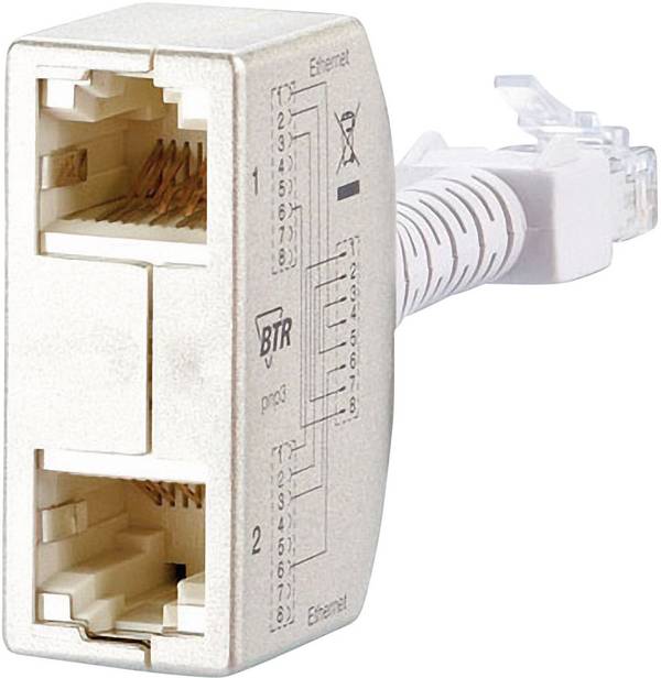 Metz Connect RJ45 Netzwerk Y-Adapter CAT 5 [2x RJ45-Buchse - 1x RJ45-Stecker]  Silber