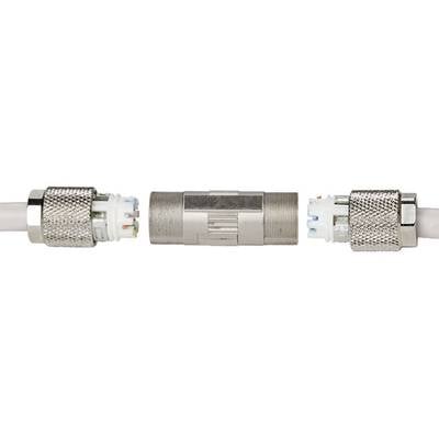 Zwei Metallstecker mit Verbindungselement in der Mitte; zeigt technische Steckverbindung oder Kabelverbindung.