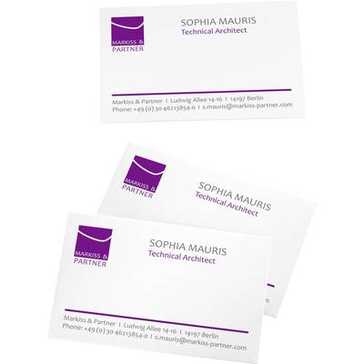 Visitenkarten von 'Markiss & Partner' mit Namen 'Sophia Mauris', Position 'Technical Architect', Kontaktdaten und Logo.