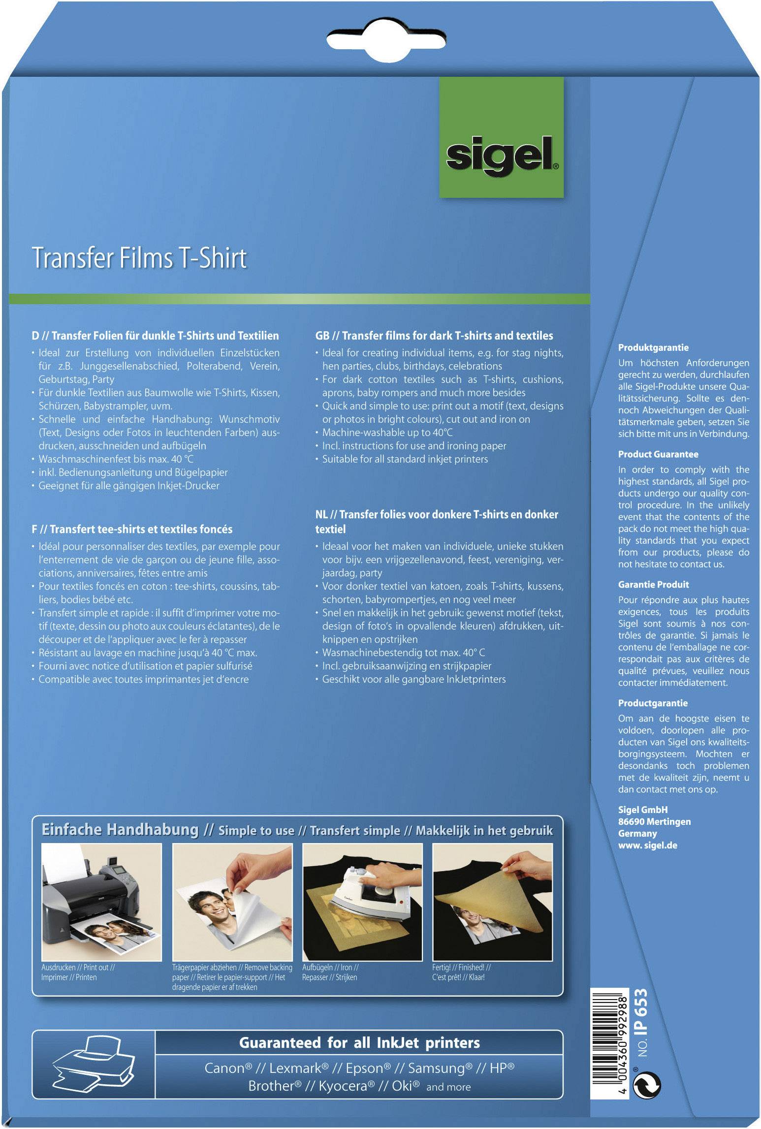 InkJet-Transfer-Folien für T-Shirts A4 für dunkle Textilien VE= 6 Blatt-1