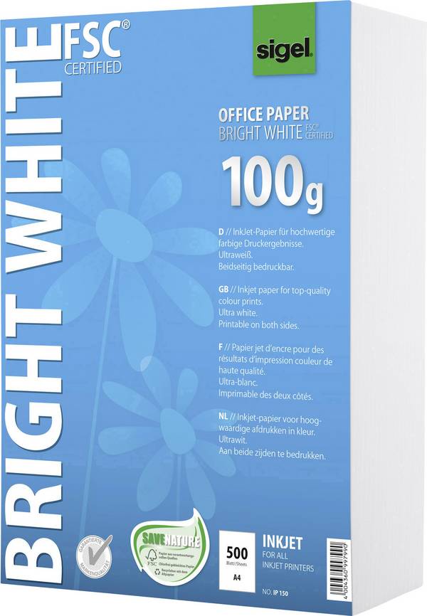 SIGEL Office Papier BRIGHT WHITE, ultraweiß, 100 g/m², A4, 500 Blatt