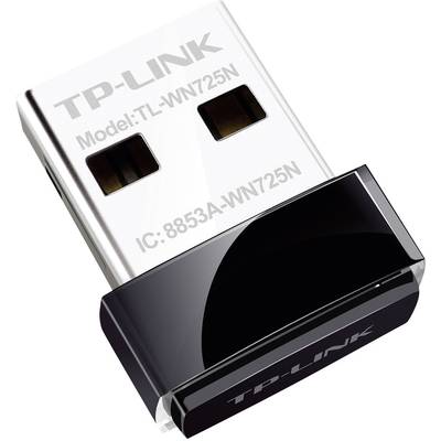 Ein kleiner USB-WLAN-Adapter von TP-Link (Modell: TL-WN725N), der in einen USB-Anschluss eines Computers eingesteckt wird.