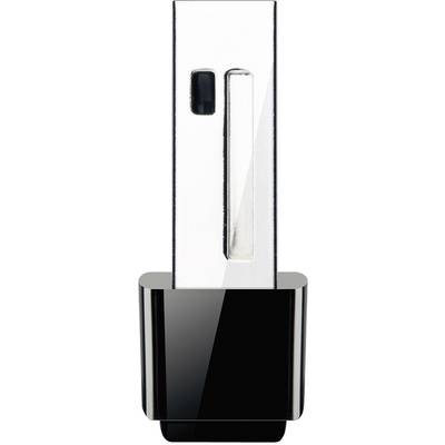 Ein schwarzer USB-Stick mit abnehmbarem Deckel. Der Anschluss ist sichtbar, um Daten zu übertragen oder speichern.