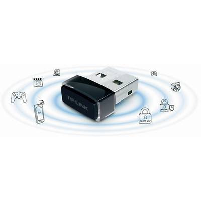 TP-Link USB-WLAN-Adapter mit umliegenden Icons für Gaming, Streaming, Smartphone-Signal, Sicherheit und WLAN.