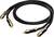 Schwarzes Audiokabel mit goldenen RCA-Steckern, geeignet für die Verbindung von Audio-Geräten, zeigt hochwertige Verarbeitung.