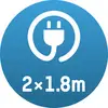 Symbol eines Steckers auf blauem Hintergrund mit der Aufschrift '2 x 1,8 m', die zwei Kabel von je 1,8 Metern Länge anzeigt.