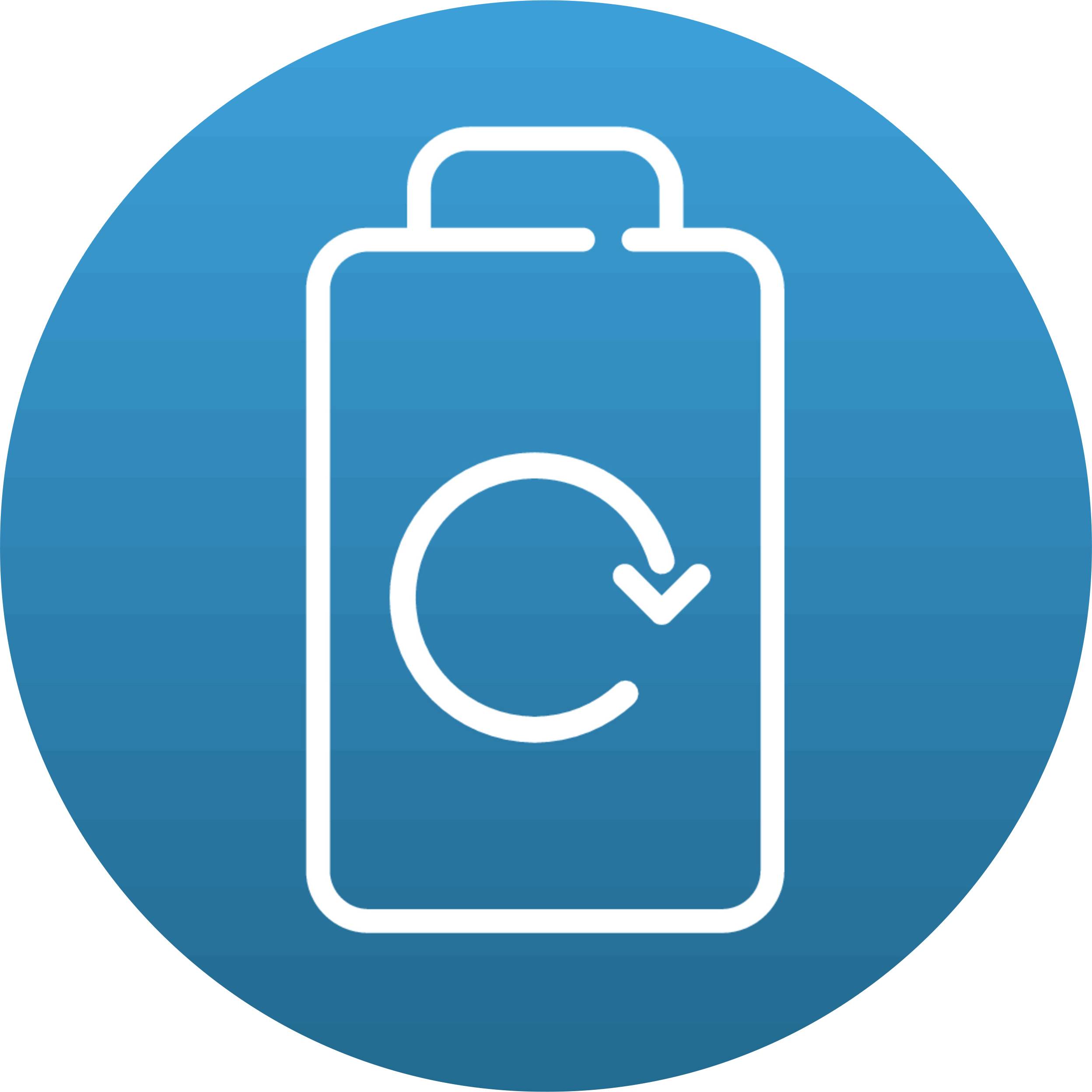 Ein Symbol, das eine Batterie mit einem darin enthaltenen, kreisförmigen Pfeil darstellt, symbolisiert das Wiederaufladen.
