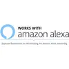 Logo mit Text 'Works with Amazon Alexa'. Darunter steht 'Separate Basisstation zur Verwendung mit Amazon Alexa notwendig'.