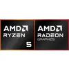 Das Bild zeigt zwei Logos: Links 'AMD Ryzen 5' und rechts 'AMD Radeon Graphics', beide vor schwarzem Hintergrund.