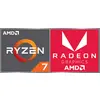 'AMD Ryzen 7 mit Radeon Graphics'. Quadratische Logos: links Ryzen 7 in Grau und Orange, rechts Radeon Graphics in Rot und Weiß.