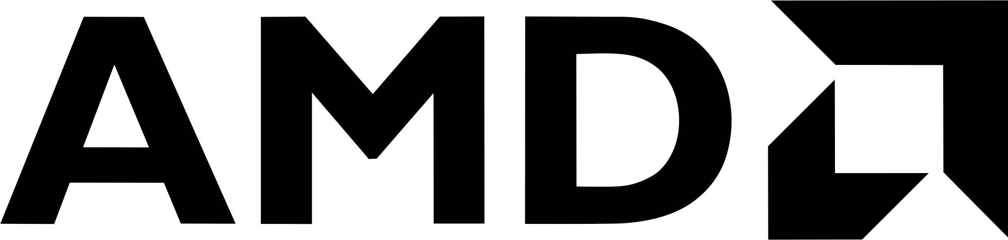 Logo von AMD, einem Technologieunternehmen, bestehend aus den Buchstaben 'AMD' in schwarzer Schrift mit einem stilisierten Pfeil rechts.