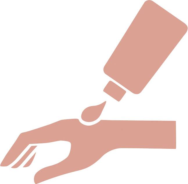 Eine stilisierte Grafik einer Hand, auf die eine Substanz aus einer Tube aufgetragen wird.