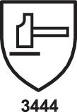 Ein Schildsymbol mit einem Hammer, das Schutz oder Sicherheit symbolisiert. Darunter steht die Zahl '3444'.