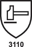 Ein Wappen mit einem Hammer, darunter '3110' als Text. Symbole stehen häufig für Sicherheit oder Schutz.