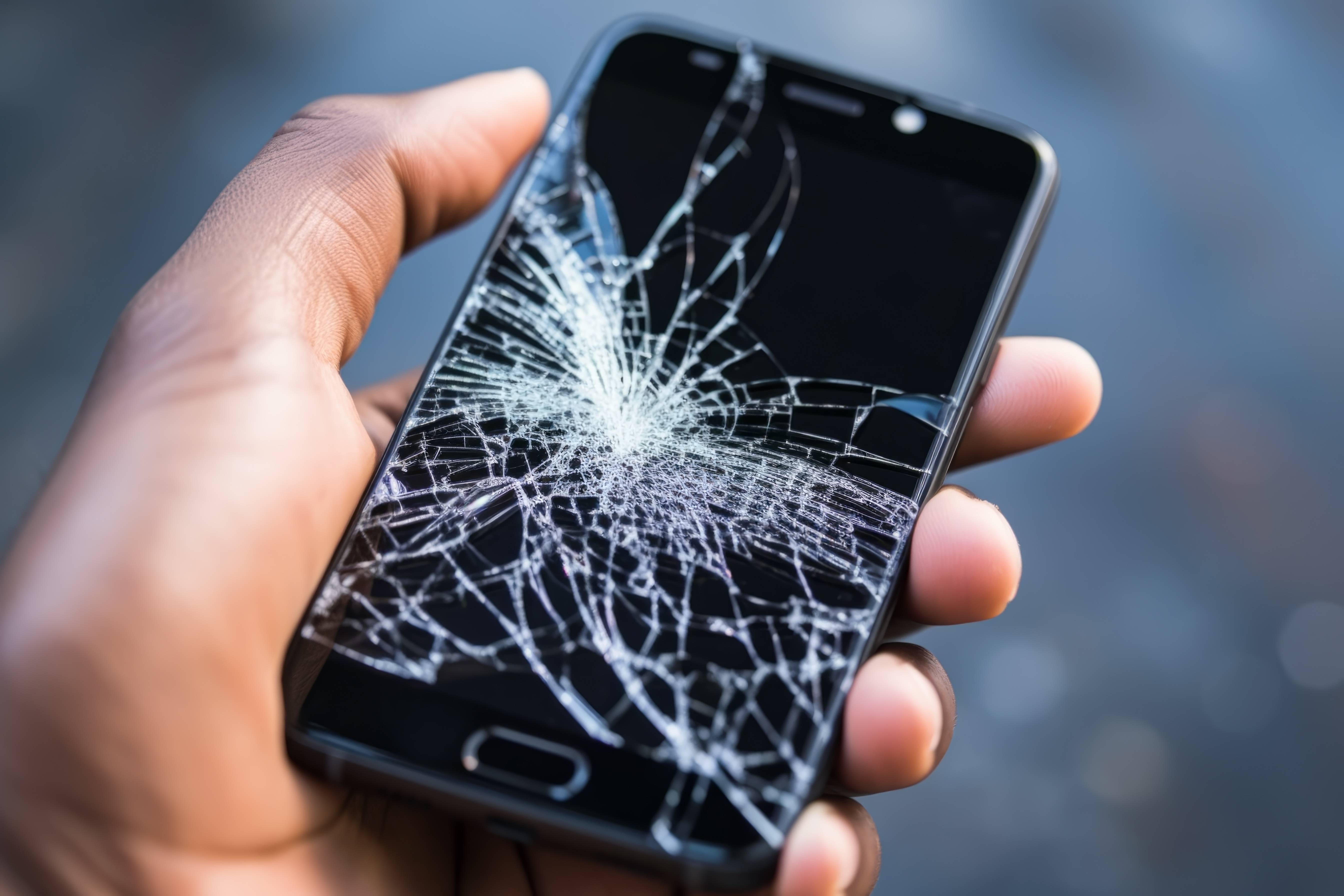 Das Bild zeit ein Smartphone mit einem zersprungenem Bildschirm.