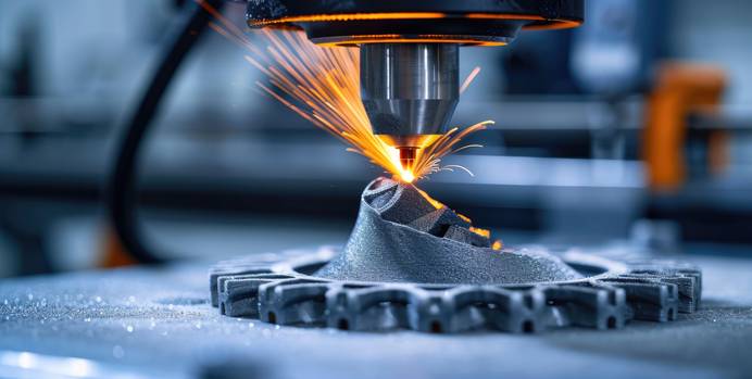 3D-Industriedrucker bei der Produktion eines Metallbauteils Auf dem Bild sieht man einen Industrie-Drucker bei der Produktion eines Metallbauteils.