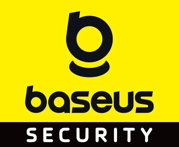 Logo von Baseus Security mit großem 'b'-Symbol auf gelbem Hintergrund, darunter der Text 'baseus' und 'SECURITY' in Schwarz.