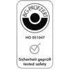 BG-PRÜFZERT-Siegel mit Nummer HO 051047. Text: 'Sicherheit geprüft, tested safety'. Geprüfte Sicherheit von Arbeitsprodukten.