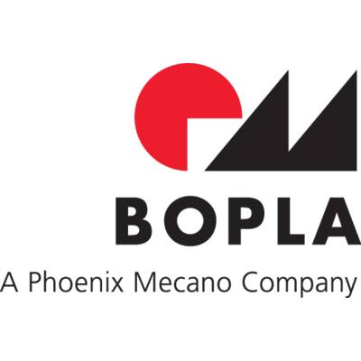 Logo der Firma BOPLA, bestehend aus geometrischen Formen in Blau und Weiß. Darunter steht der Schriftzug 'A Phoenix Mecano Company'.