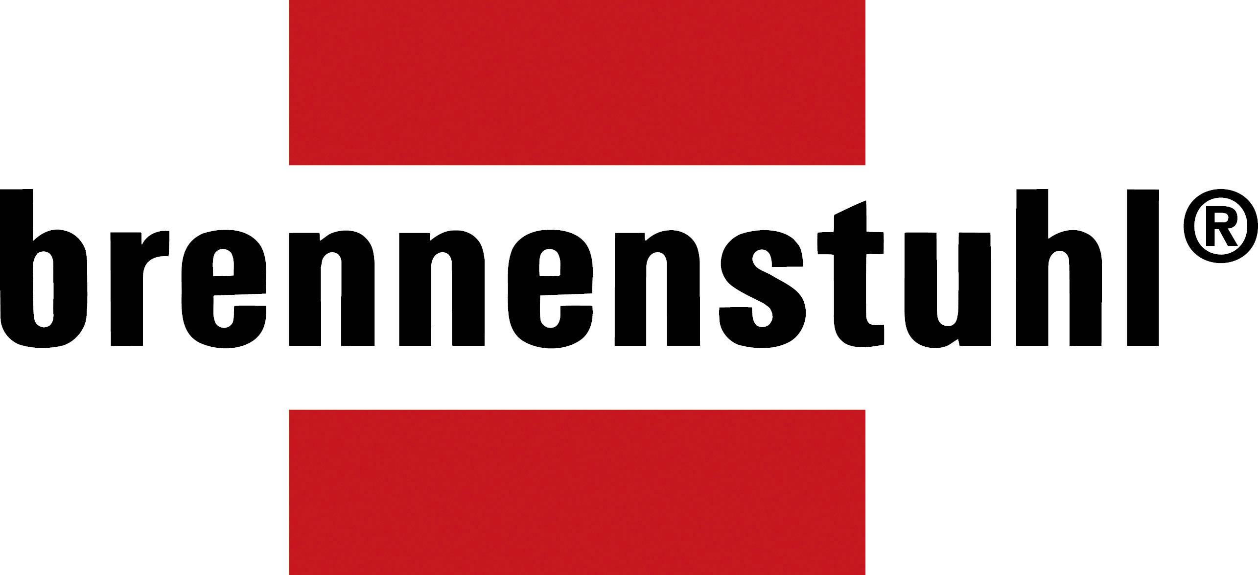 Das Bild zeigt das Logo der Firma 'brennenstuhl', bestehend aus schwarzem Text vor einem roten Streifen auf weißem Hintergrund.