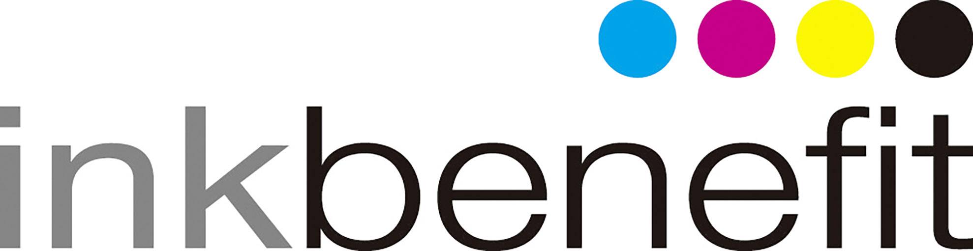 'inkbenefit' Logo mit vier farbigen Kreisen oben: Blau, Pink, Gelb und Schwarz.