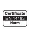'Schild zeigt Zertifikat EN 14183 Norm'.