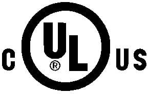 'UL'-Zeichen: Ein Prüfzeichen in einem Kreis mit den Buchstaben 'c' links und 'us' rechts. Steht für Sicherheitszertifizierung.