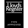 Das Bild zeigt das Logo von 'Lloyd's Register' über dem Text 'Type Approved' auf schwarzem Hintergrund.