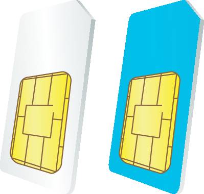 Zwei SIM-Karten in Schwarz und Braun nebeneinander, symbolisieren Mobilfunkkonnektivität und Dual-SIM-Funktionalität.