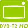 Grünes Logo mit stilisiertem Fernseher und großem Punkt. Darunter der Text 'DVB-T2 HD', was digitale terrestrische Fernsehausstrahlung in HD signalisiert.