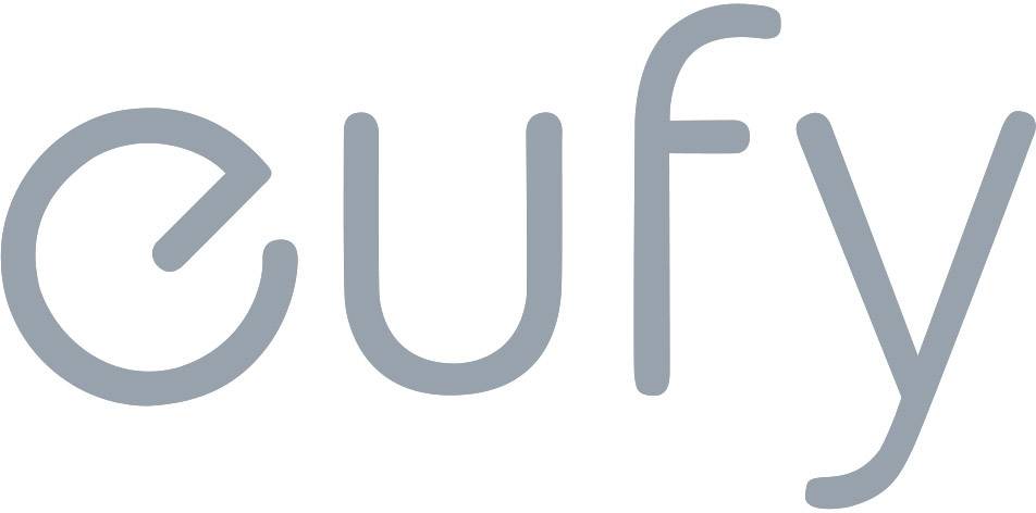 'Logo des Unternehmens Eufy in grauer Schrift auf weißem Hintergrund.'