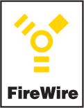 Logo mit gelbem Symbol, das an Buchstaben erinnert, auf weißem Hintergrund. Darunter steht 'FireWire' in schwarzer Schrift.