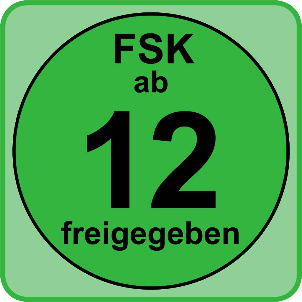 'FSK ab 12 freigegeben' auf grünem Hintergrund; das Symbol weist darauf hin, dass der Inhalt ab 12 Jahren geeignet ist.