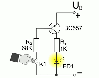 PNP-Transistor mit LED als Verstärker