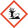 Ein Symbol mit einem schwarzen Fisch unter einem ausgetrockneten Baum. Zeichen für Umweltverschmutzung oder ökologische Gefahr.
