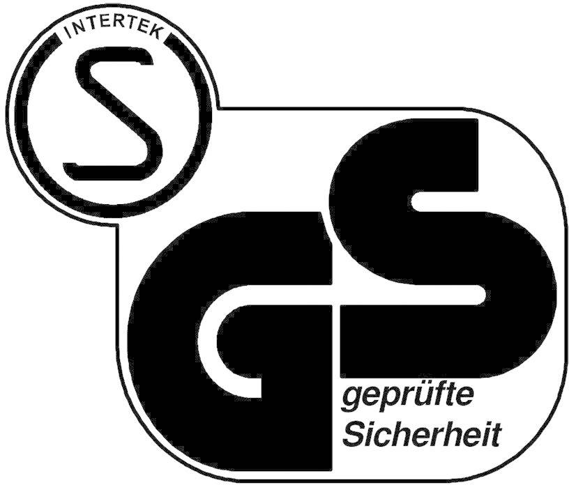 'GS geprüfte Sicherheit' Zeichen, zeigt Sicherheitszertifizierung durch Intertek.