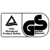 'Logo der TÜV Rheinland Product Safety mit GS Zeichen für geprüfte Sicherheit.'