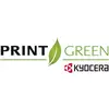 'PRINT GREEN' neben einem grünen Blatt, darunter das 'KYOCERA'-Logo in Rot.