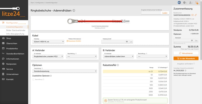 Screenshot kabelconfigurator