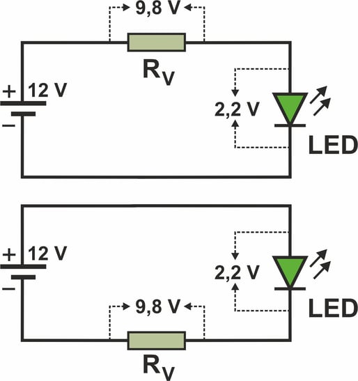 Anschlussvarianten für LED-Vorwiderstände